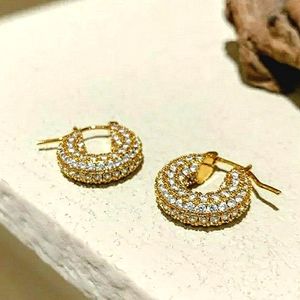 Elegant small pave mini hoop huggies; nwot